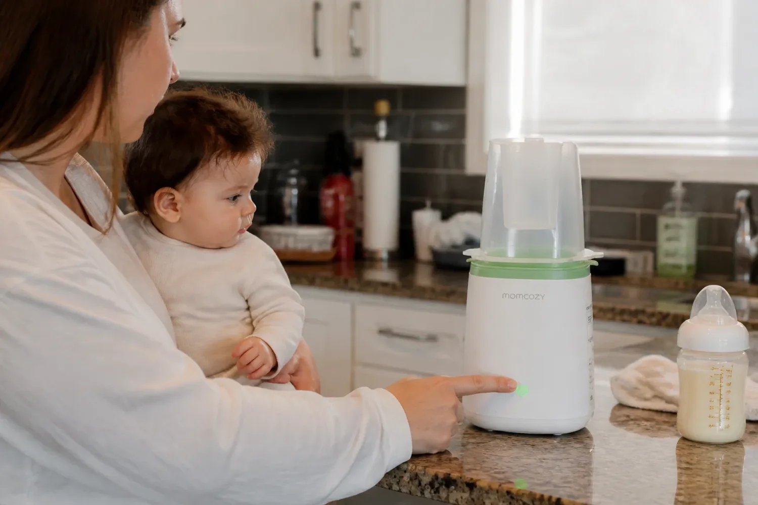 Momcozy 6-in-1 Fast Baby Bottle Warmer MW01, White and Green - Image 2