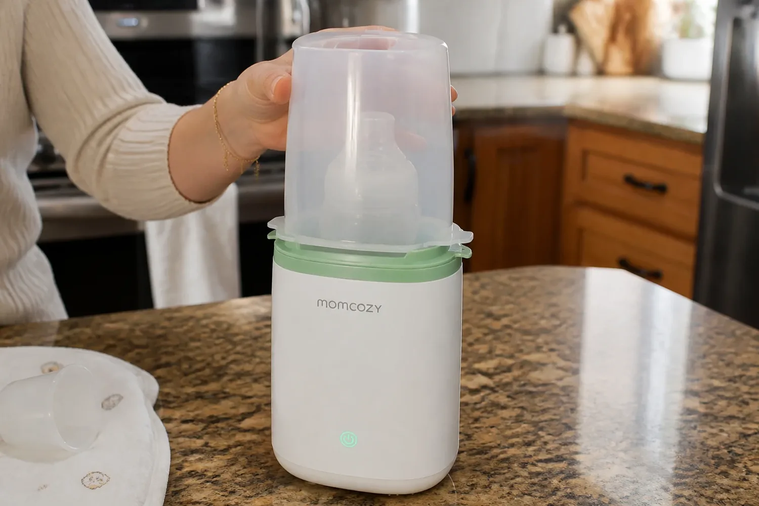 Momcozy 6-in-1 Fast Baby Bottle Warmer MW01, White and Green - Image 2